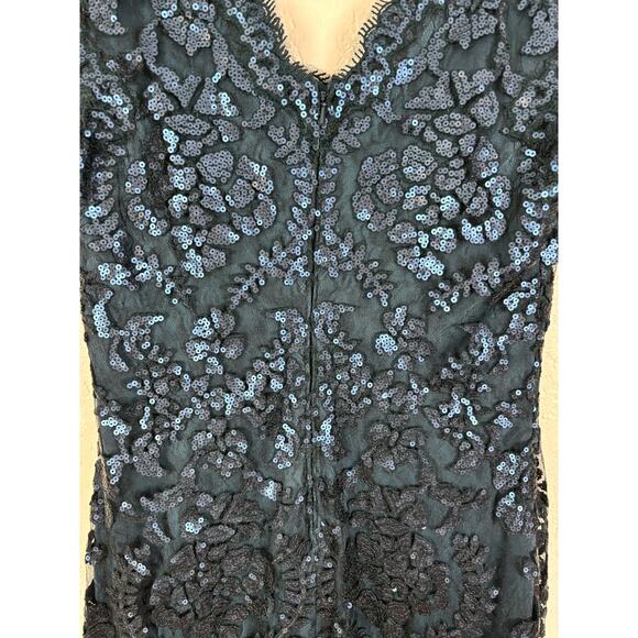 Tadashi Shoji Blue Paillette Embroidered Lace V-Neck Cap Sleeve Dress Size 6 - Picture 5 of 8